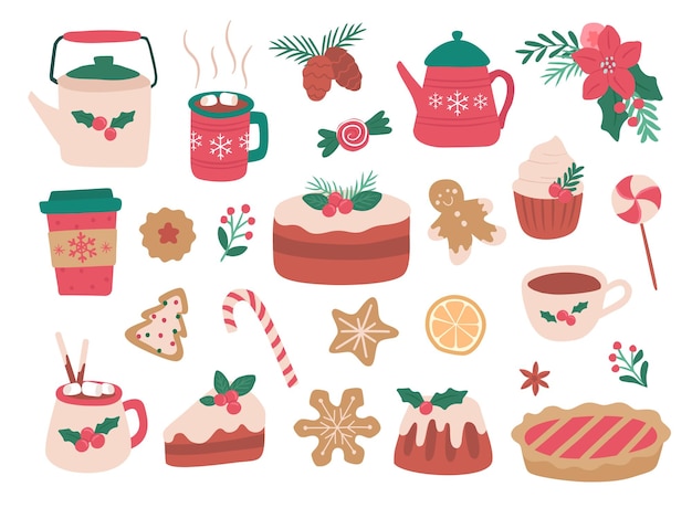 Illustration vectorielle des bonbons et des desserts de Noël