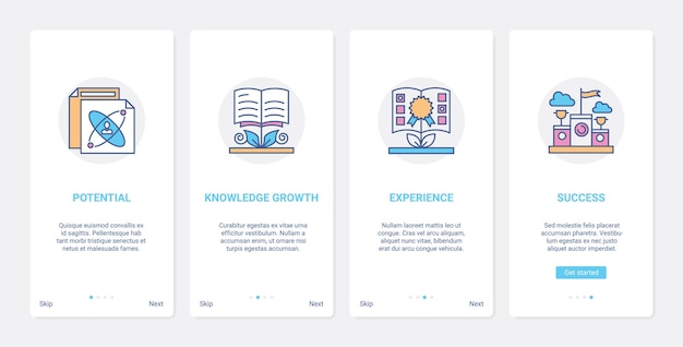 Illustration Vectorielle De Business Knowledge Education Concept Ux Ui Onboarding Mobile App Page Screen Set