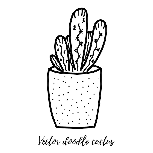 Illustration vectorielle de cactus doodle Plante d'art en ligne noire dans un pot. Pour les dessins et les arrière-plans