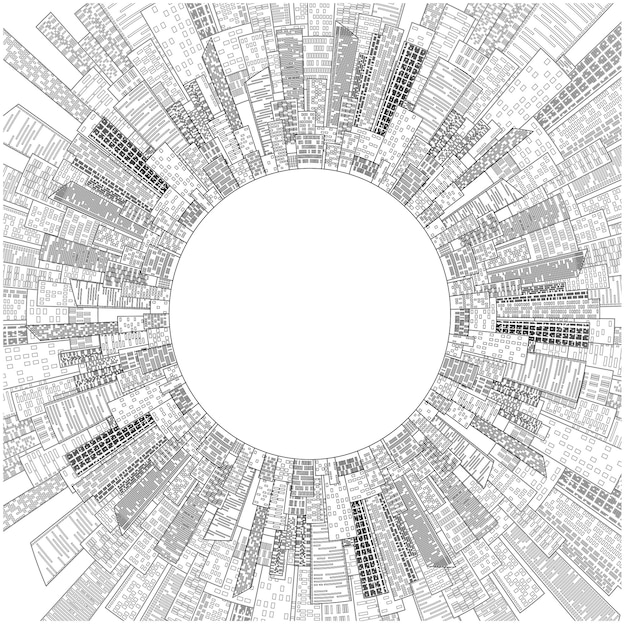 Illustration Vectorielle Cadre Rond Du Contour Des Gratte-ciel Et Place Pour L'élément De Texte Pour Infographi