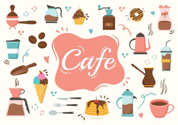 Illustration vectorielle de café de l'intérieur avec support de bar et fauteuils dans les modèles d'arrière-plan du restaurant