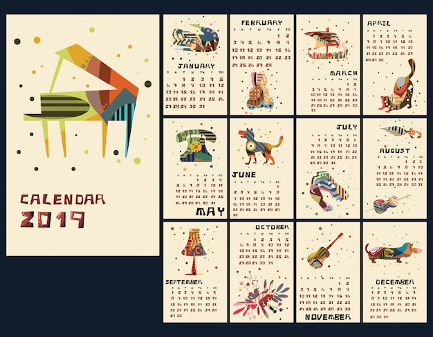 Vecteur illustration vectorielle de calendrier nouvel an 2019