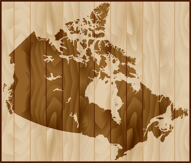 Illustration Vectorielle De La Carte Du Canada Sur Fond De Bois Clair