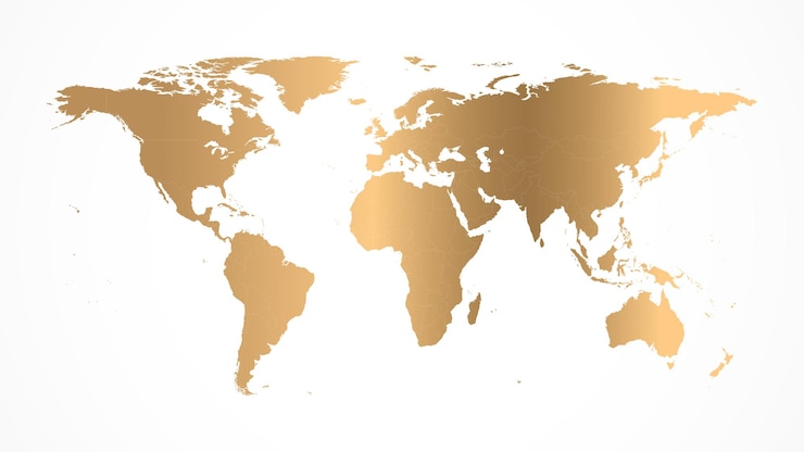 Illustration vectorielle de carte du monde doré isolée sur fond blanc.