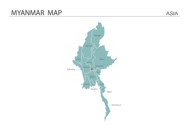 Illustration vectorielle de la carte du Myanmar La carte contient toutes les provinces et marque la capitale du Myanmar