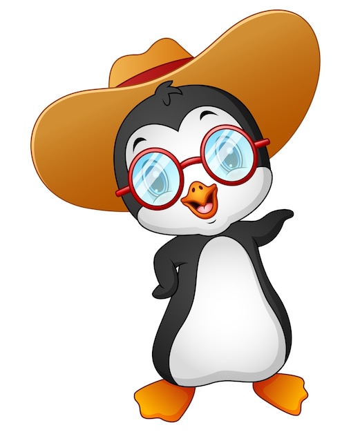 Illustration Vectorielle De Cartoon Pingouin En Chapeau De Paille D'été