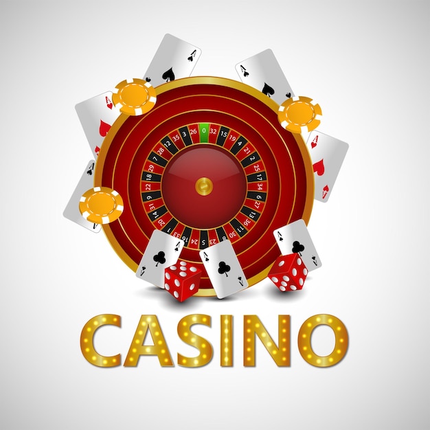 Illustration vectorielle de casino avec roulette, jetons de casino et cartes à jouer