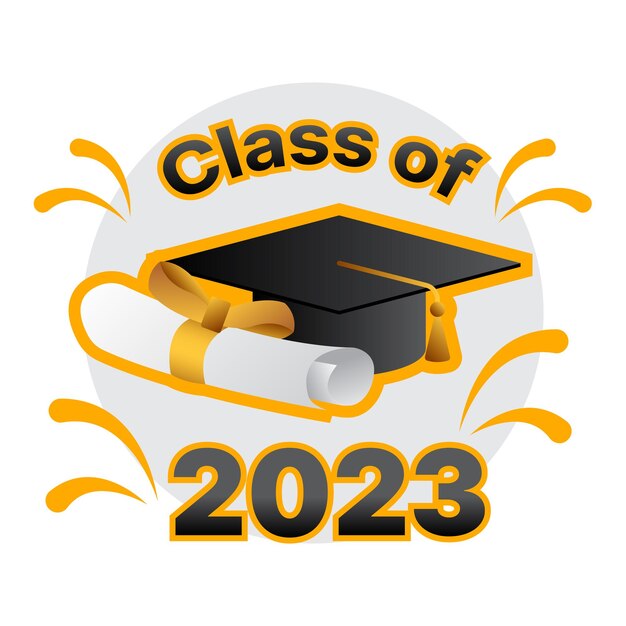 Vecteur illustration vectorielle de la cérémonie de remise des diplômes avec chapeau de graduation et espace pour la classe de texte de 2023