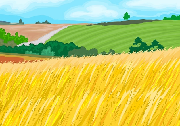 Illustration vectorielle de champ de blé paysage