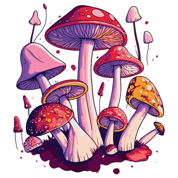 Illustration Vectorielle De Champignons Champignon Trippy Psychédélique Dessin De Dessin Animé Hippie Magique Magique Organique