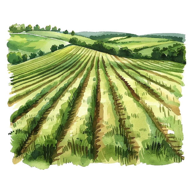 illustration vectorielle de champs verts dans le style aquarelle