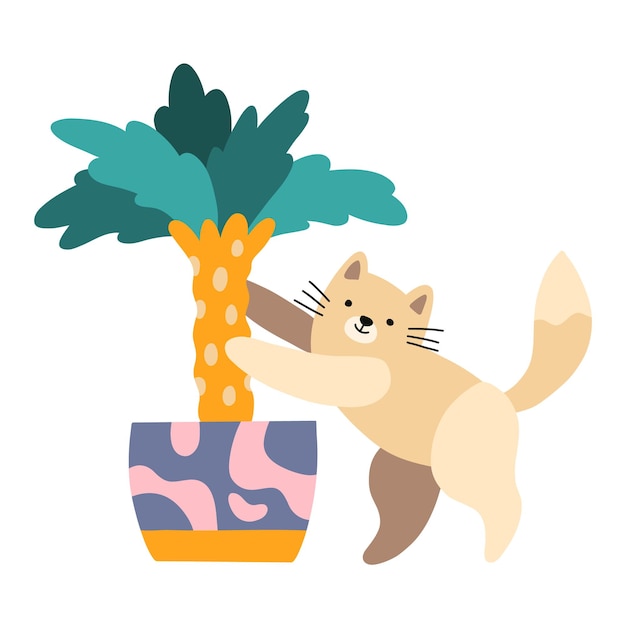 Illustration Vectorielle De Chat Espiègle Drôle Grattant Une Plante