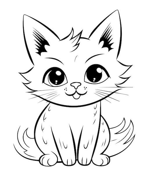 Illustration Vectorielle De Chat Mignon De Bande Dessinée Page De Coloriage De Chat Pour Les Enfants Conception De Mascotte De Chat Logo De Chat