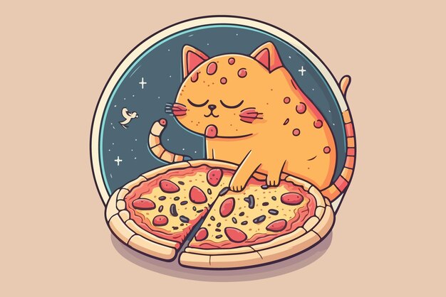 Illustration vectorielle de chat Pizza