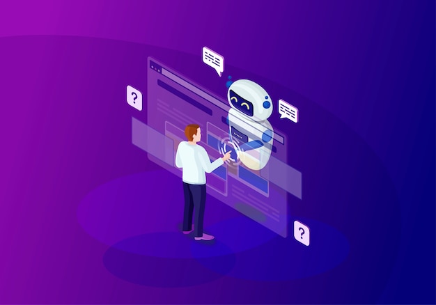Illustration vectorielle de chatbot couleur isométrique