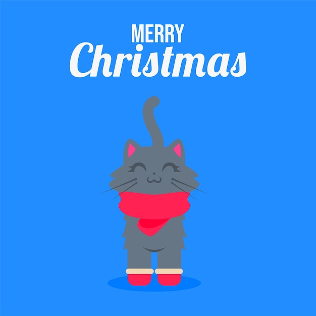 illustration vectorielle de chaton de dessin animé portant des vêtements de noël. avec un texte de joyeux noël