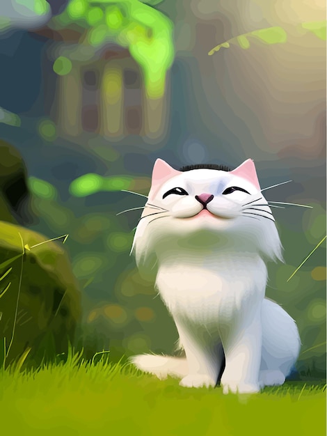 Illustration vectorielle d'un chaton drôle assis souriant sur un fond coloré de dessin animé