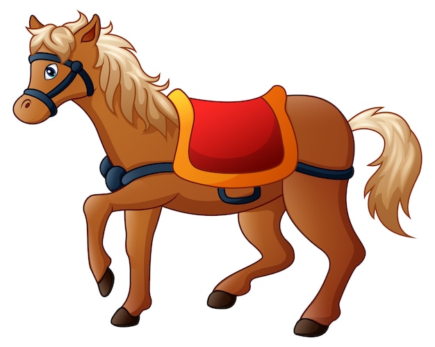 Vecteur illustration vectorielle de cheval de dessin animé avec selle