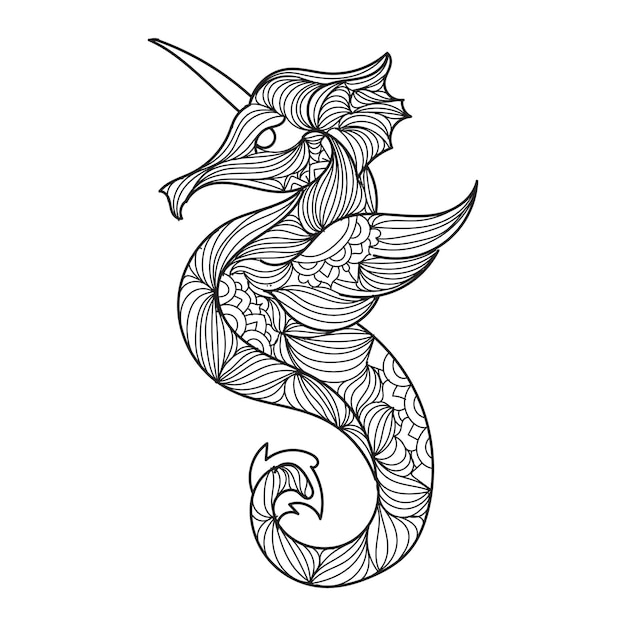 Illustration vectorielle de cheval de mer mandala