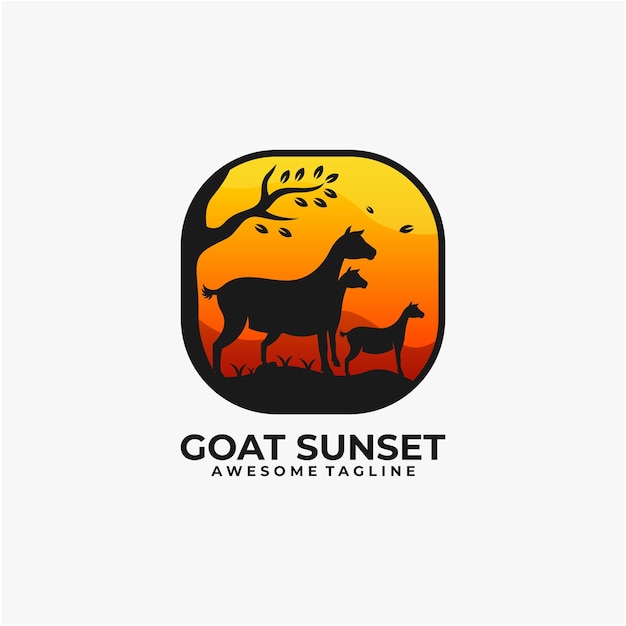 Illustration Vectorielle De Chèvre Coucher De Soleil Logo Design