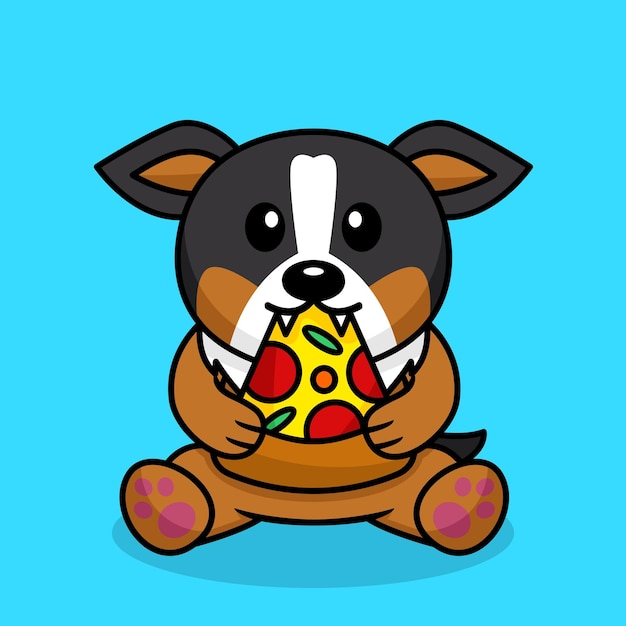 Illustration Vectorielle De Chien Mignon Premium Manger De La Pizza