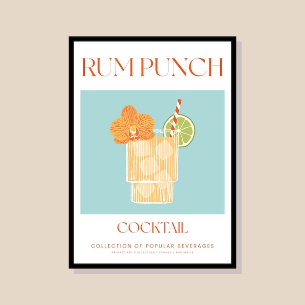 Illustration vectorielle de cocktail dans un cadre d'affiche pour une galerie d'art moderne