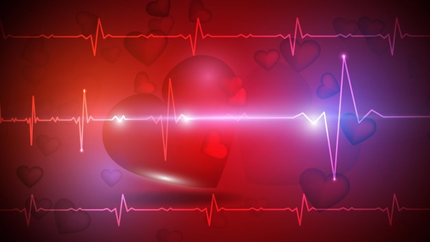 Illustration vectorielle d'un cœur humain sur le fond d'un graphique de fréquence cardiaque rougeoyant. Médecine, santé, fréquence cardiaque, mode de vie sain. EPS 10.