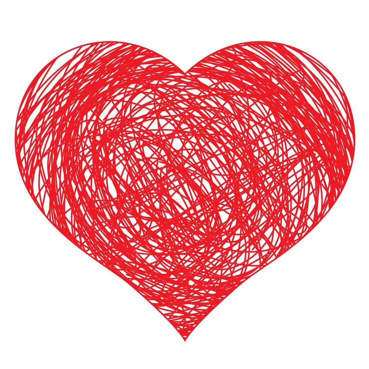 Vecteur illustration vectorielle de cœur rouge dessinée à la main pour la conception