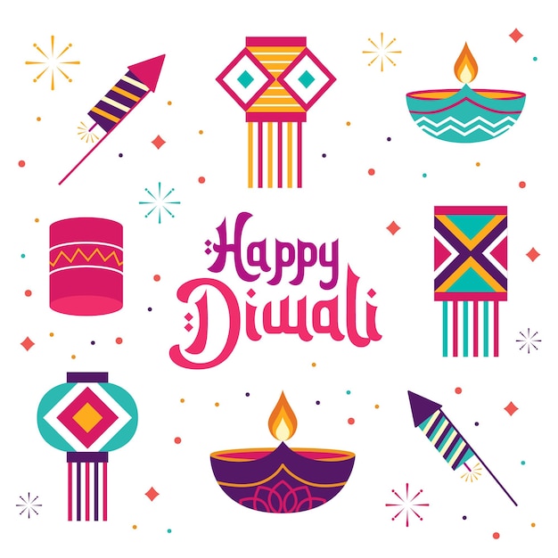 Illustration vectorielle de la collection d'articles de Diwali