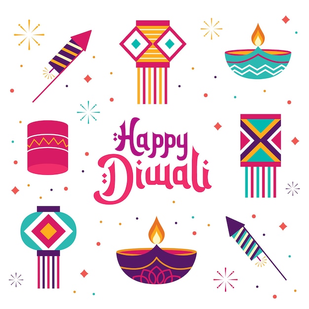 Illustration Vectorielle De La Collection D'articles De Diwali