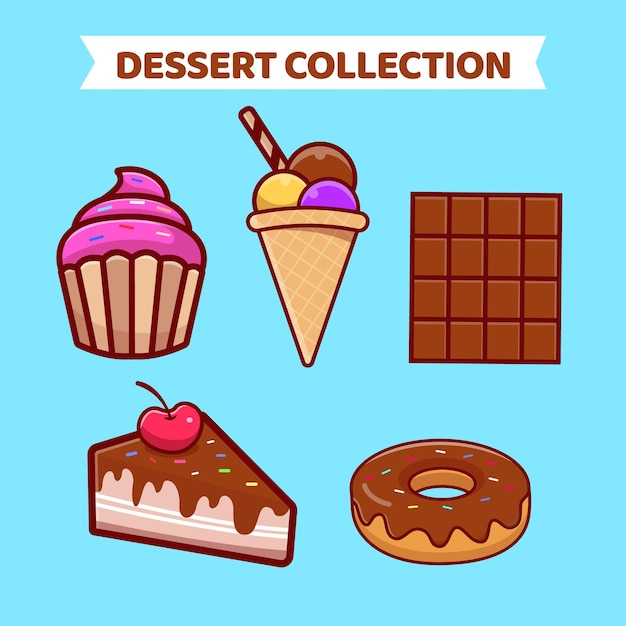Illustration vectorielle de la collection de desserts sucrés mignons