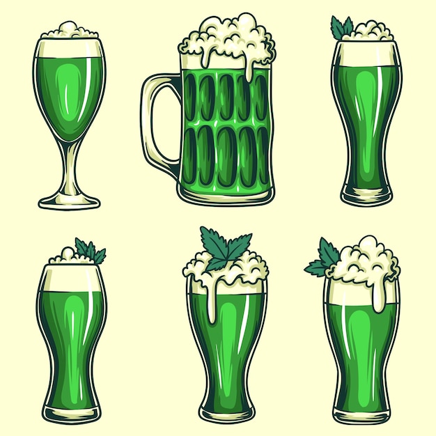 Vecteur illustration vectorielle de la collection d'un ensemble de bière verte en verre