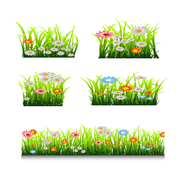 illustration vectorielle de la collection d'ensembles vectoriels de conception d'herbe à fleurs