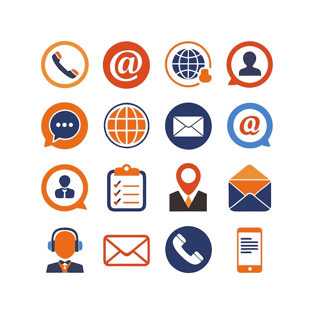 Illustration vectorielle de la collection d'icônes de contact pour les sites Web et les applications mobiles