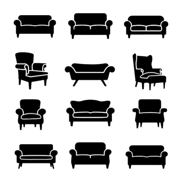 Illustration vectorielle de la collection d'icônes du canapé silhouette