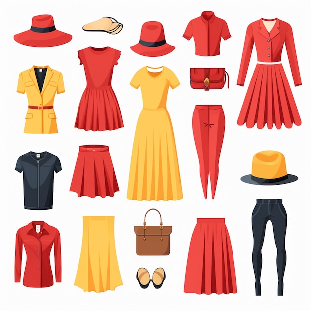 Vecteur illustration vectorielle collection de mode de fille vêtements set de dessins animés vêtements vêtements robe gr