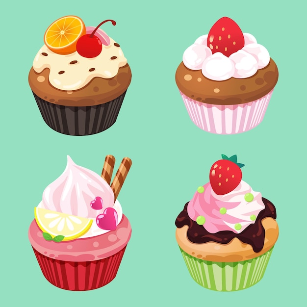 Illustration vectorielle de la collection de muffins colorés vectoriels