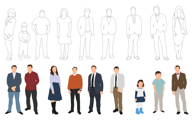 Illustration Vectorielle, Collection De Personnes Et Contours De Personnes