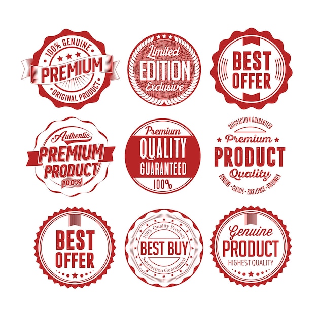 Illustration vectorielle de la collection de la vente de badges en rouge