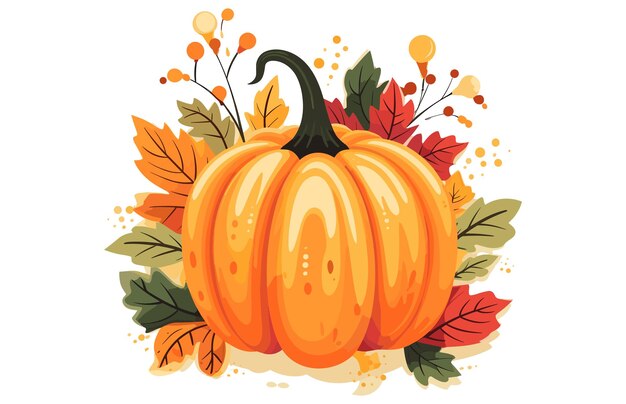 Illustration Vectorielle Colorée De La Citrouille Mignonne De La Thanksgiving La Citrouille Et Les Feuilles D'automne Vecteur Plat