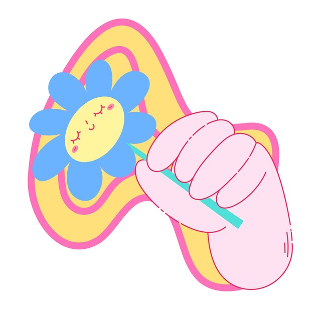 Illustration vectorielle colorée avec une fleur dans la main dans un style rétro