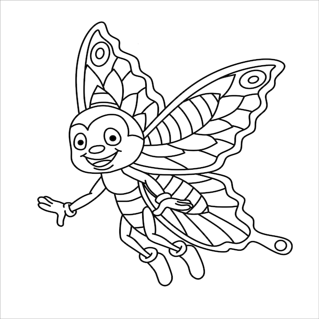 Illustration vectorielle colorée de papillon mignon, livre de coloriage d'été pour les enfants.