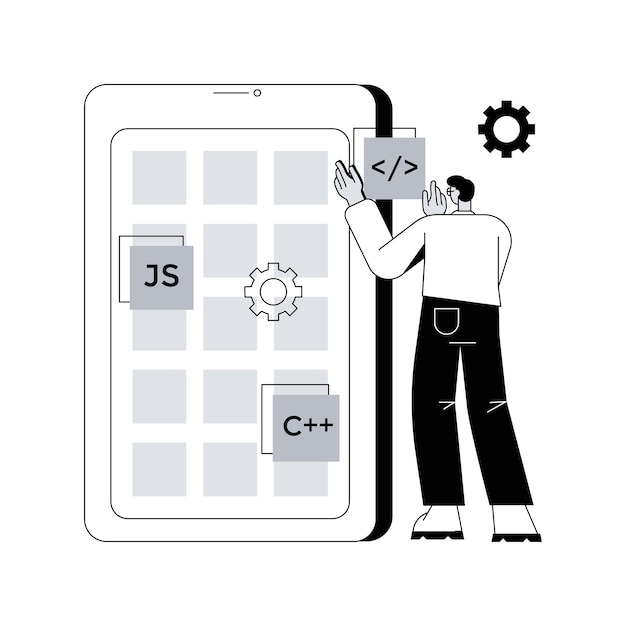 Illustration vectorielle de concept abstrait d'application mobile hybride