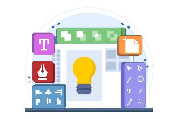 illustration vectorielle Concept d'application de logiciel de conception graphique sur un ordinateur portable ou un écran d'ordinateur