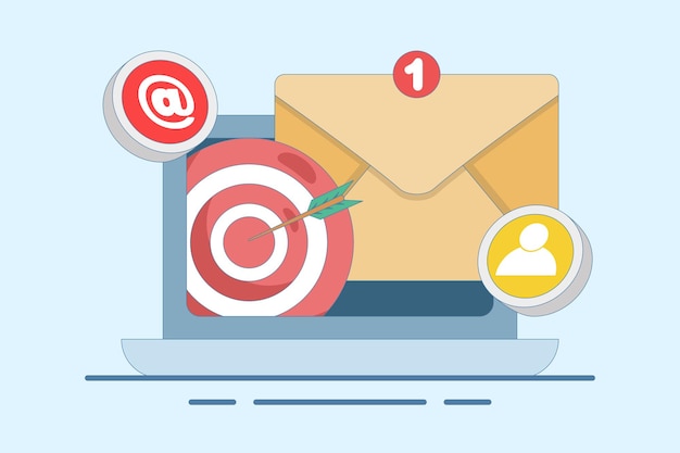 illustration vectorielle sur le concept d'approche du public cible à l'aide du marketing par e-mail
