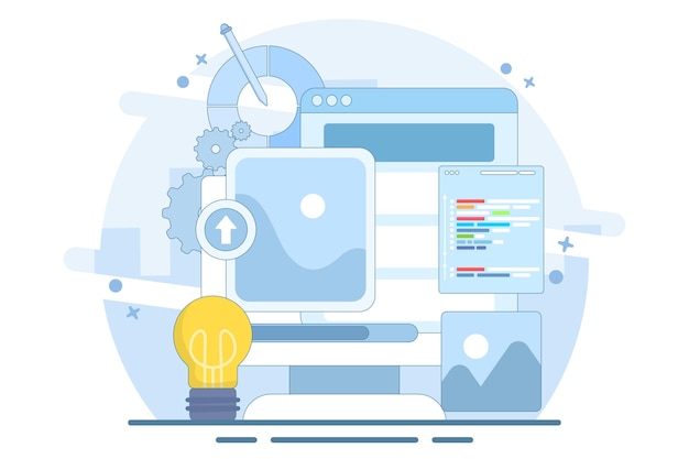 illustration vectorielle sur le concept de conception Web ou ui ux et programmeur avec ordinateur