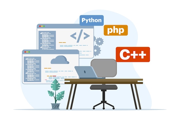 illustration vectorielle sur le concept de développement Web ou de langage de programmation
