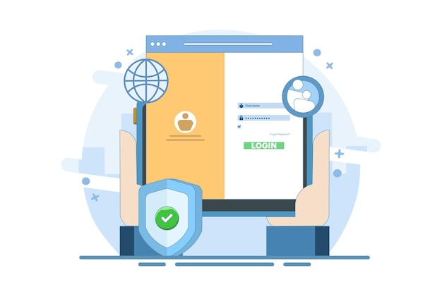 illustration vectorielle sur le concept du système de sécurité du site Web ou la connexion de l'utilisateur pour sécuriser le site Web