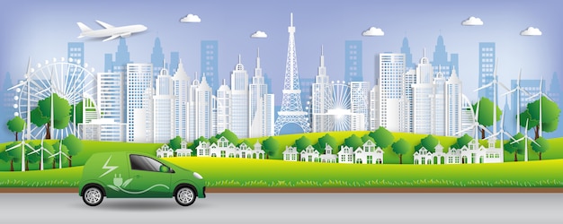 Vecteur illustration vectorielle concept écologique, la ville verte sauve le monde