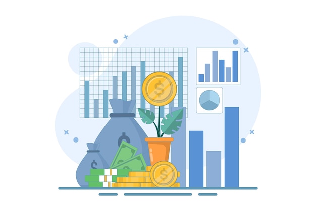 Illustration vectorielle sur le concept Gagnez de l'argent pour devenir riche ou augmenter vos revenus et vos bénéfices
